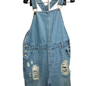 Distressed Denim Overalls